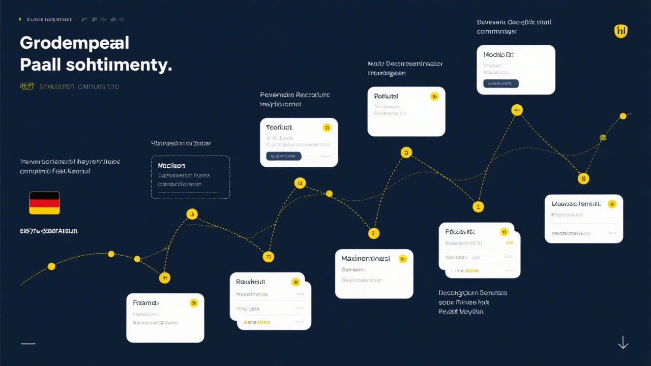 Timeline infographic highlighting key product milestones for a German payroll software startup developing compliance features